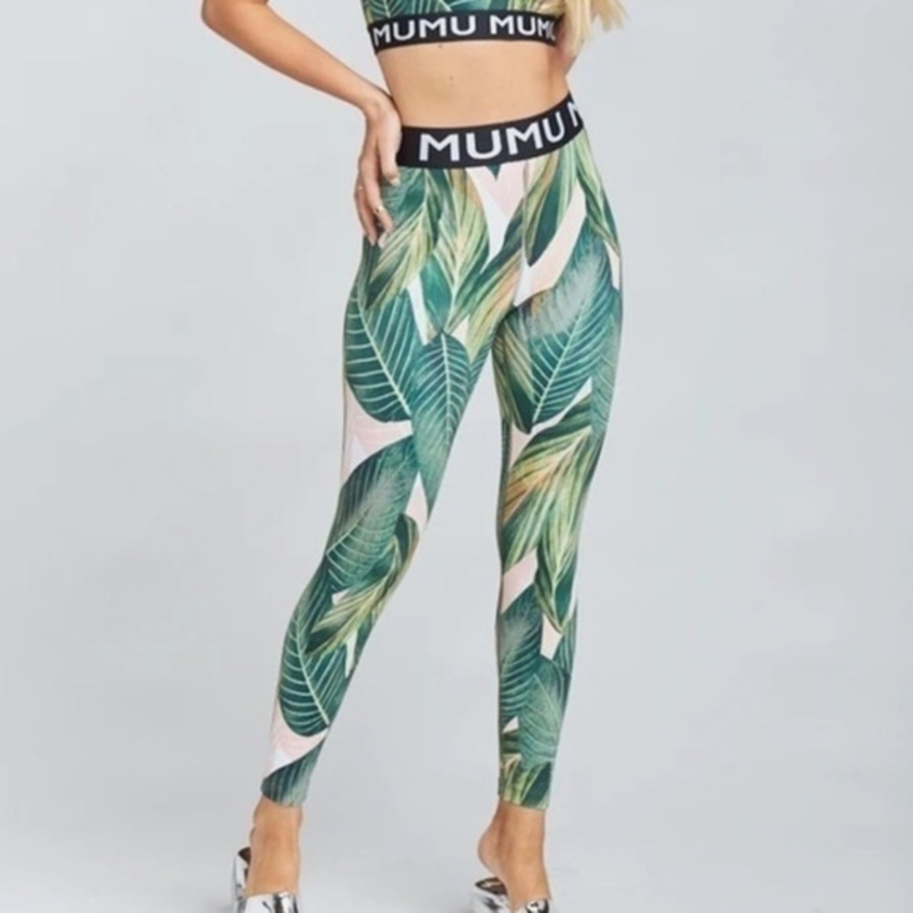 SHOW ME YOUR MUMU Rozaline Skinny Legging in Peachy Palm Green Pink